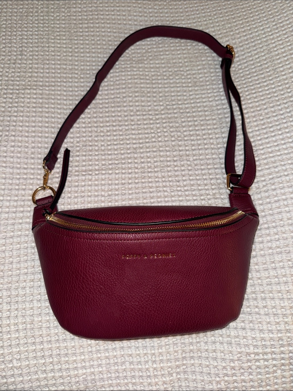 Poppy & Peonies Wine Red Pebbled Leather Crossbody Belt Bag